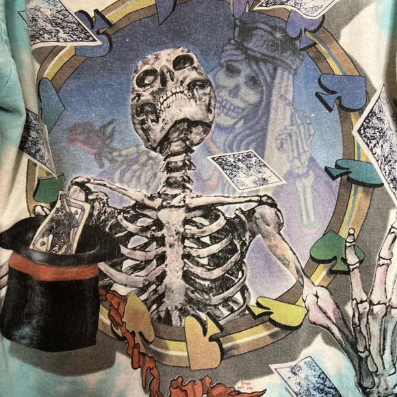 Vintage 1999 Grateful Dead Liquid Blue Tie Dye Skeleton Magician Double Sided - Picture 8 of 13